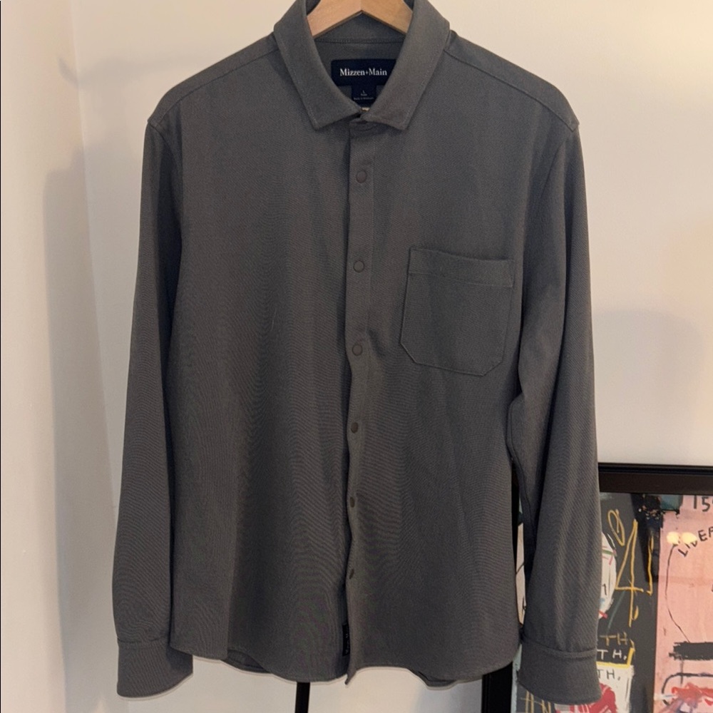 Mizzen+Main Nolan Dress Shirt in Large Trim Pewter Heather/Grey